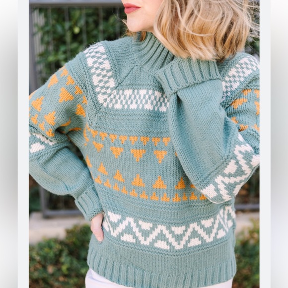 Target Universal Thread Women’s Teal Green Fair Isle Knit Sweater in size L - Picture 2 of 5